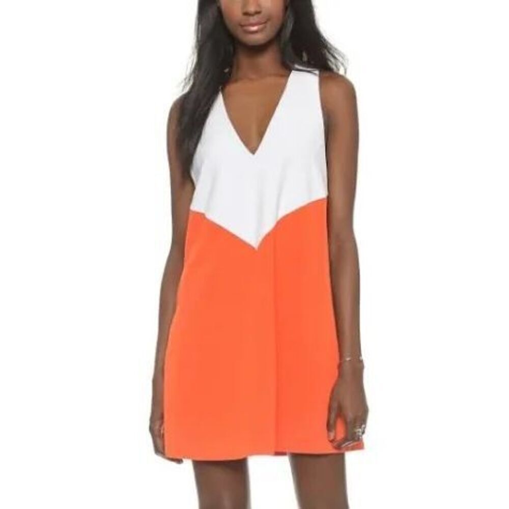 Women’s ALICE + OLIVIA Maya Trapeze Color Block WHITE & Orange mini Dress size s